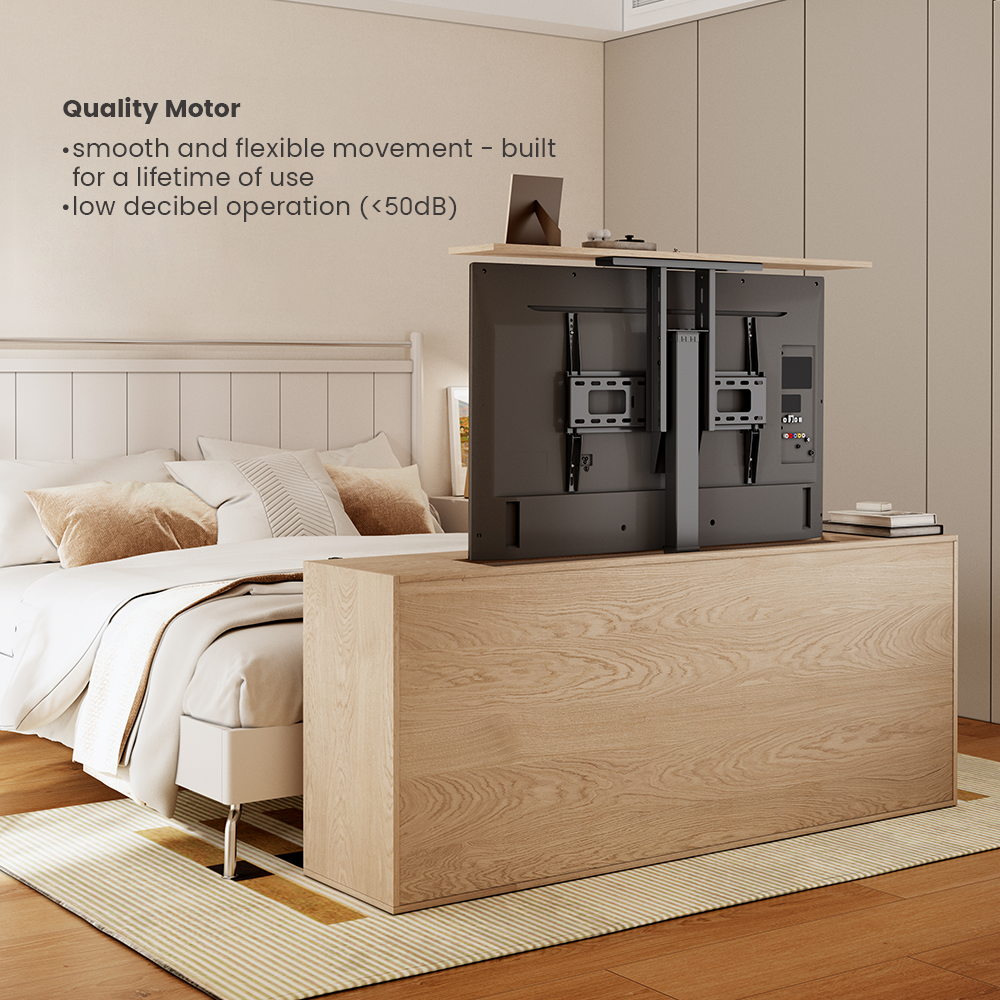 VSYS VCM-M06 motorized mount integrated into a TV lift cabinet application