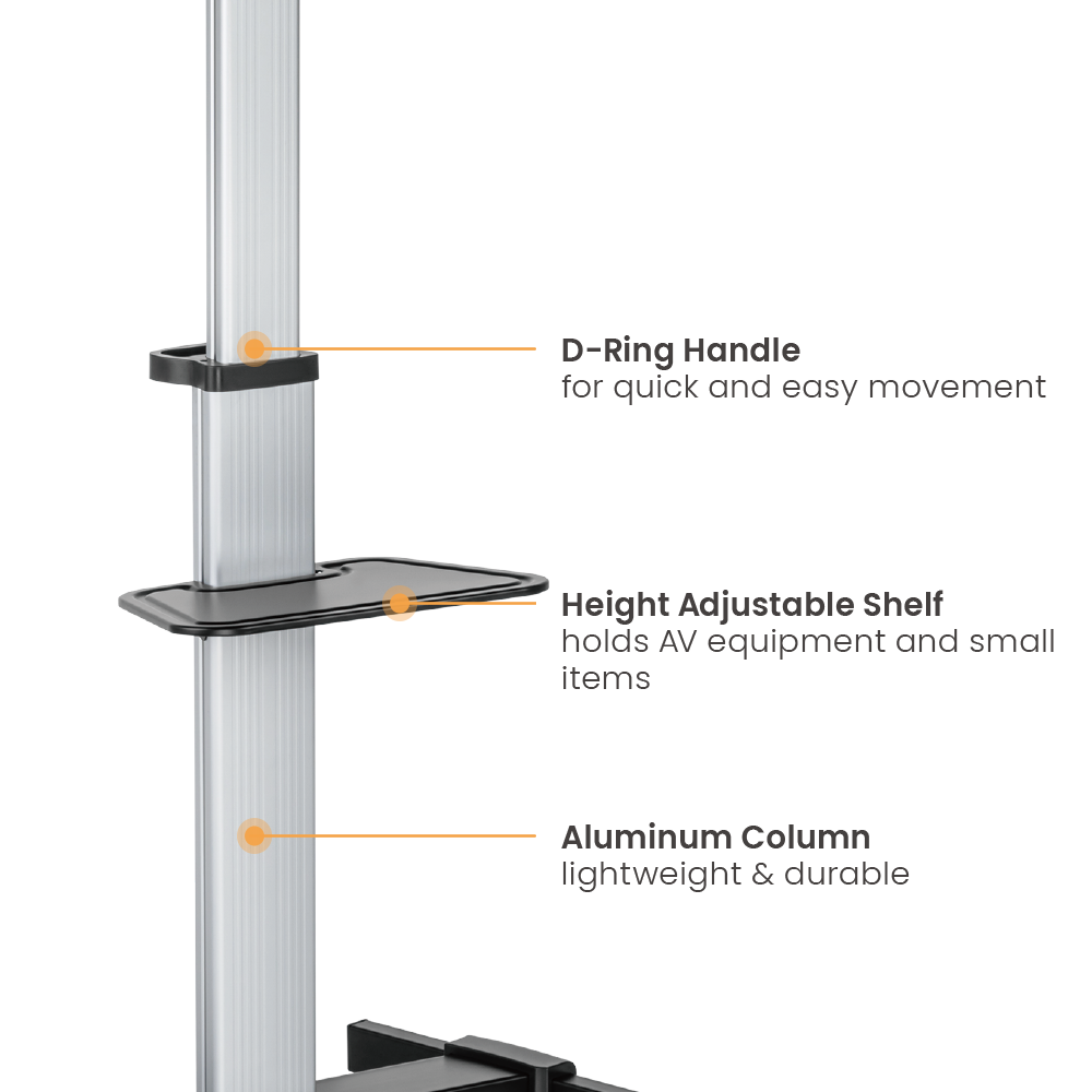 VSYS VFS44-46TW D-ring handle, height-adjustable shelf, and aluminum column detail