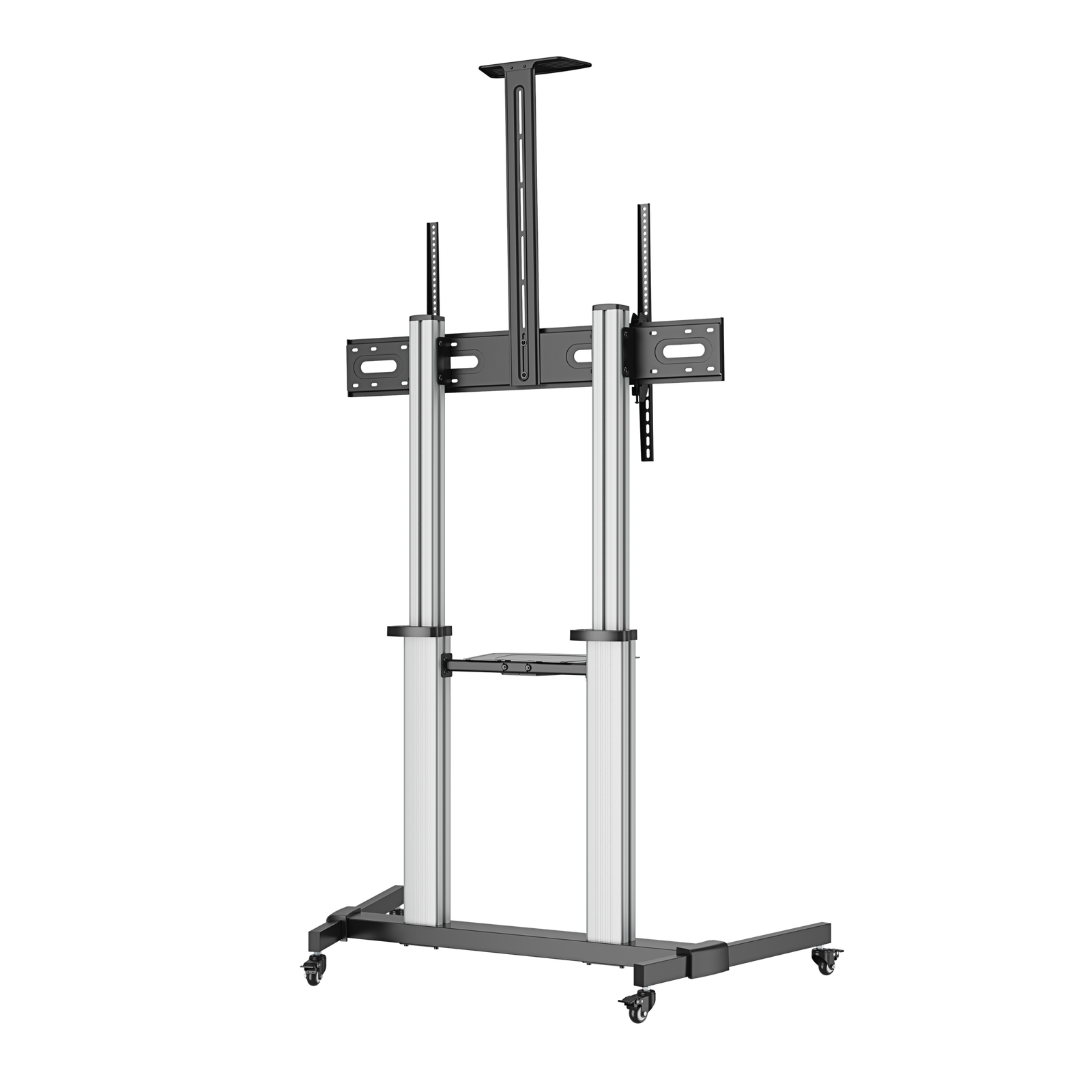 VSYS VFS44-610TW mobile TV cart with camera shelf, rear angle view