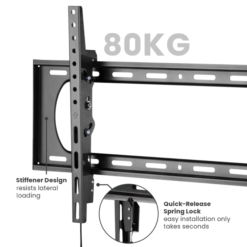 VSYS VS01A-46T feature callout, 80kg rating and quick-release spring lock