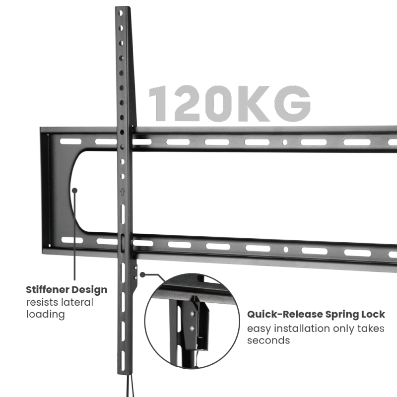 VSYS VS01A-69F feature callout, 120kg rating and quick-release spring lock