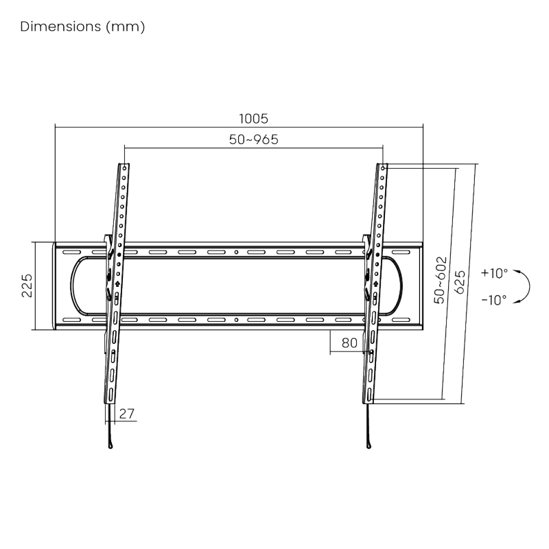 VSYS VS01A-69T dimension diagram, 1005mm width, 80mm standoff