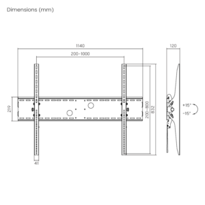 VSYS VS01XL-810T dimension diagram, 1140mm width, 120mm standoff