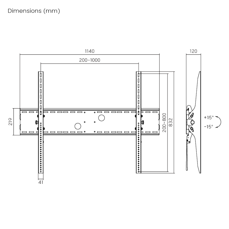 VSYS VS01XL-810T dimension diagram, 1140mm width, 120mm standoff