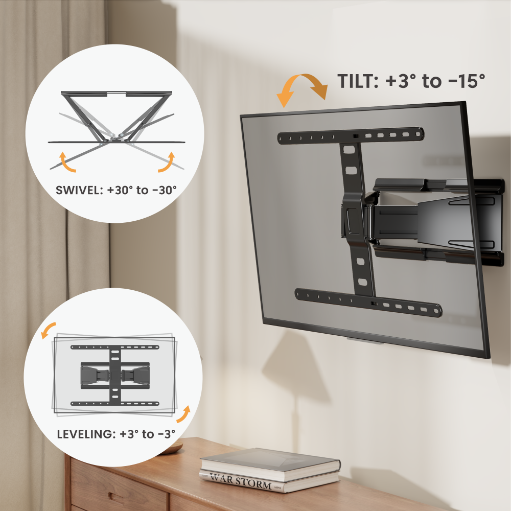 VSYS VS02US-464 tilt, swivel, and leveling range callout