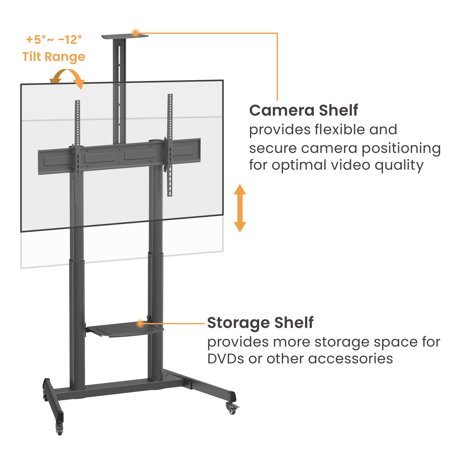 VSYS VTLX17-610TW height-adjustable camera shelf and storage shelf