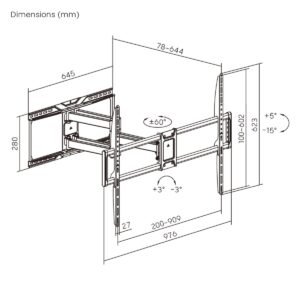 VSYS VS02A-696 dimension diagram, 644mm extension and 976mm width