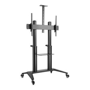 VSYS VTLX12-610TW-B matte black aluminum mobile TV cart for large displays, front view