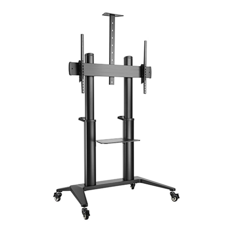 VSYS VTLX12-610TW-B matte black aluminum mobile TV cart for large displays, front view