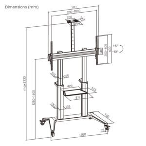VSYS VTLX12-610TW-B dimension diagram, 1250mm width and 2333mm height